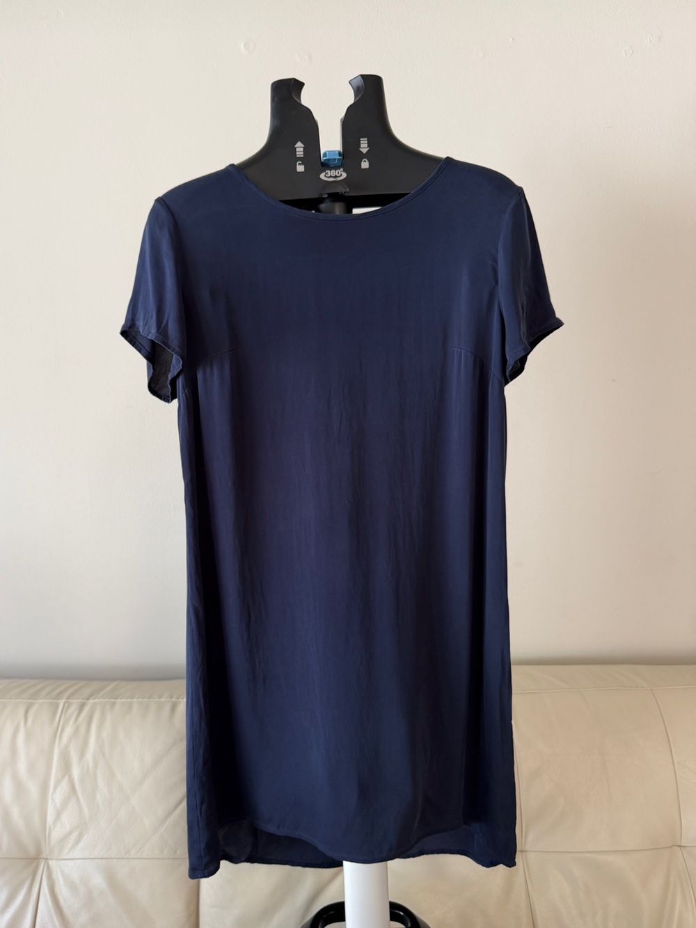 Quince Washable Stretch Silk Tee Dress Navy Blue Short Sleeve Shift Medium M
